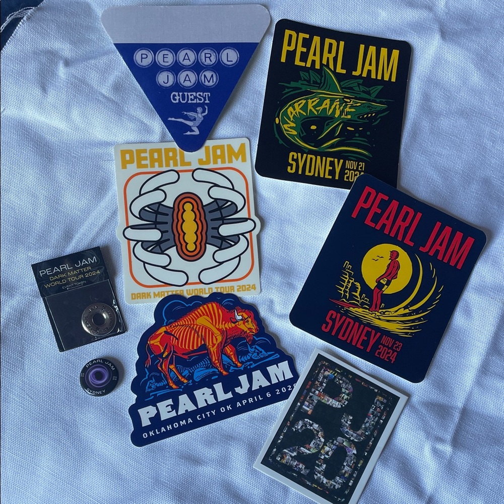 Pearl Jam Stickers Token Pin Sydney Oklahoma City Dark Matter 2024 2020